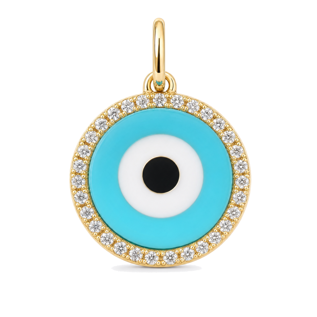 Diamond Halo Gemstone Evil Eye Necklace Charm, diamond, Izakov Fine Jewelry