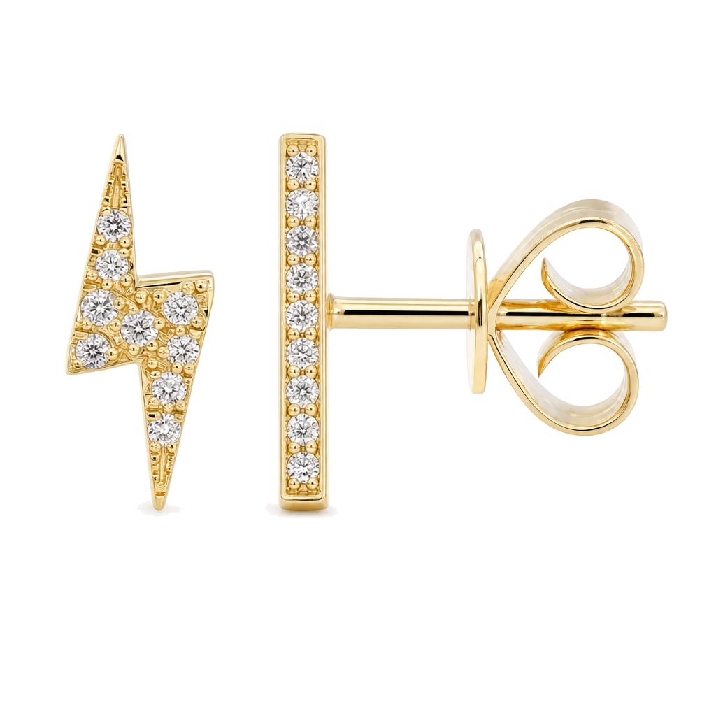 Diamond Pave Lightning Bolt Button Earrings