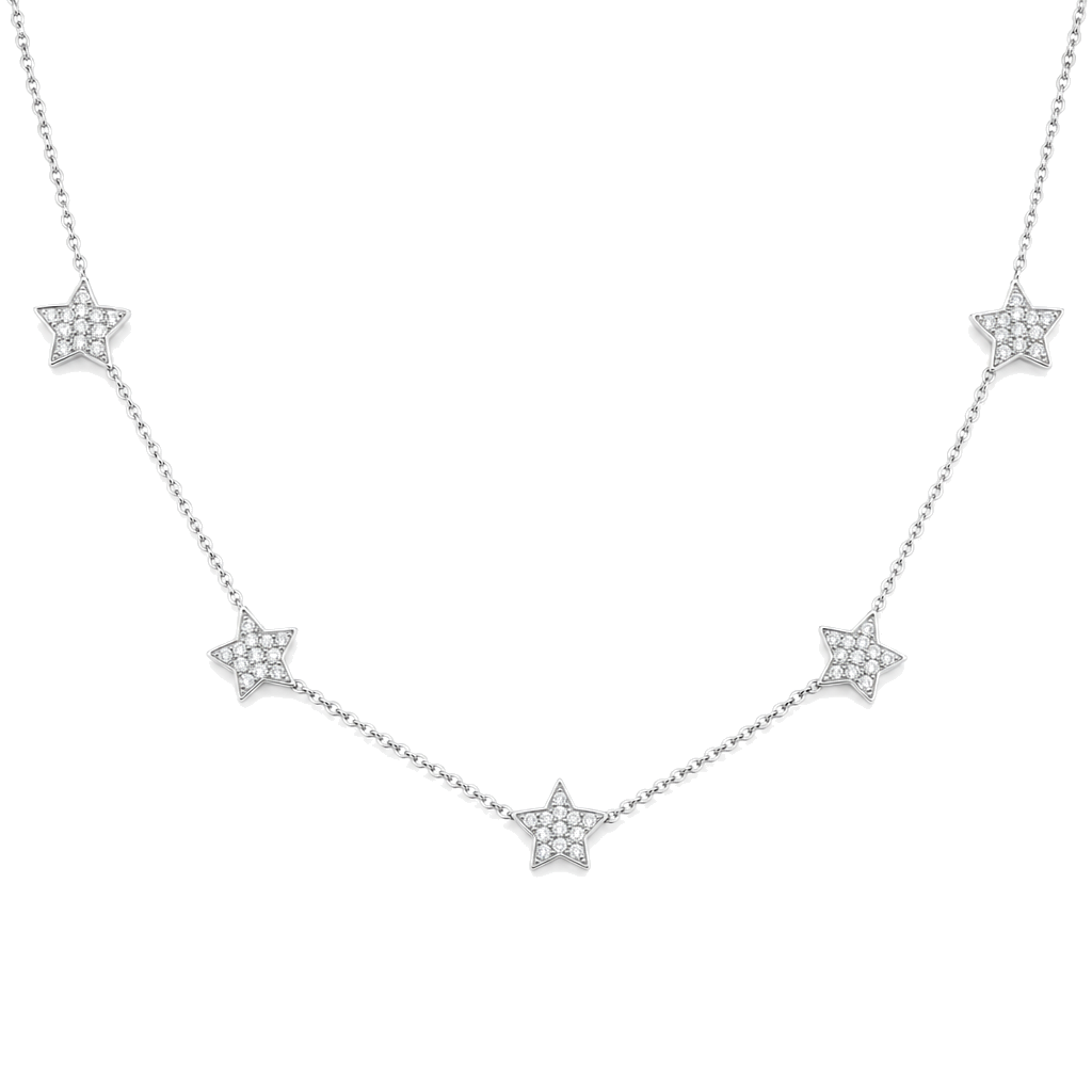 Micro Pave Diamond Stars Station Necklace, alternate angle