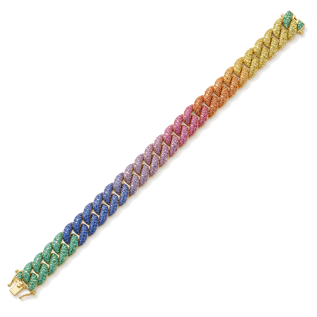 Rainbow Sapphire Pave Cuban Link Bracelet
