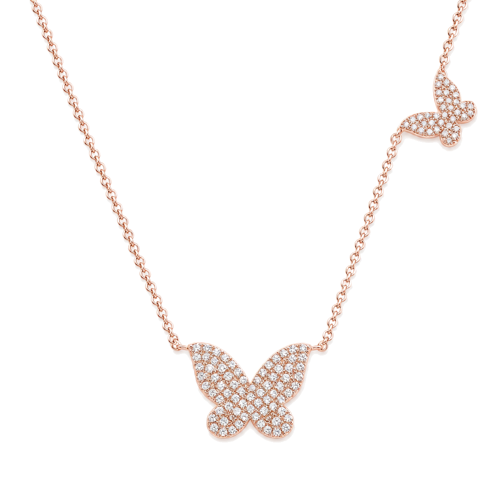 Diamond Pave Papillon Butterflies Duo Necklace