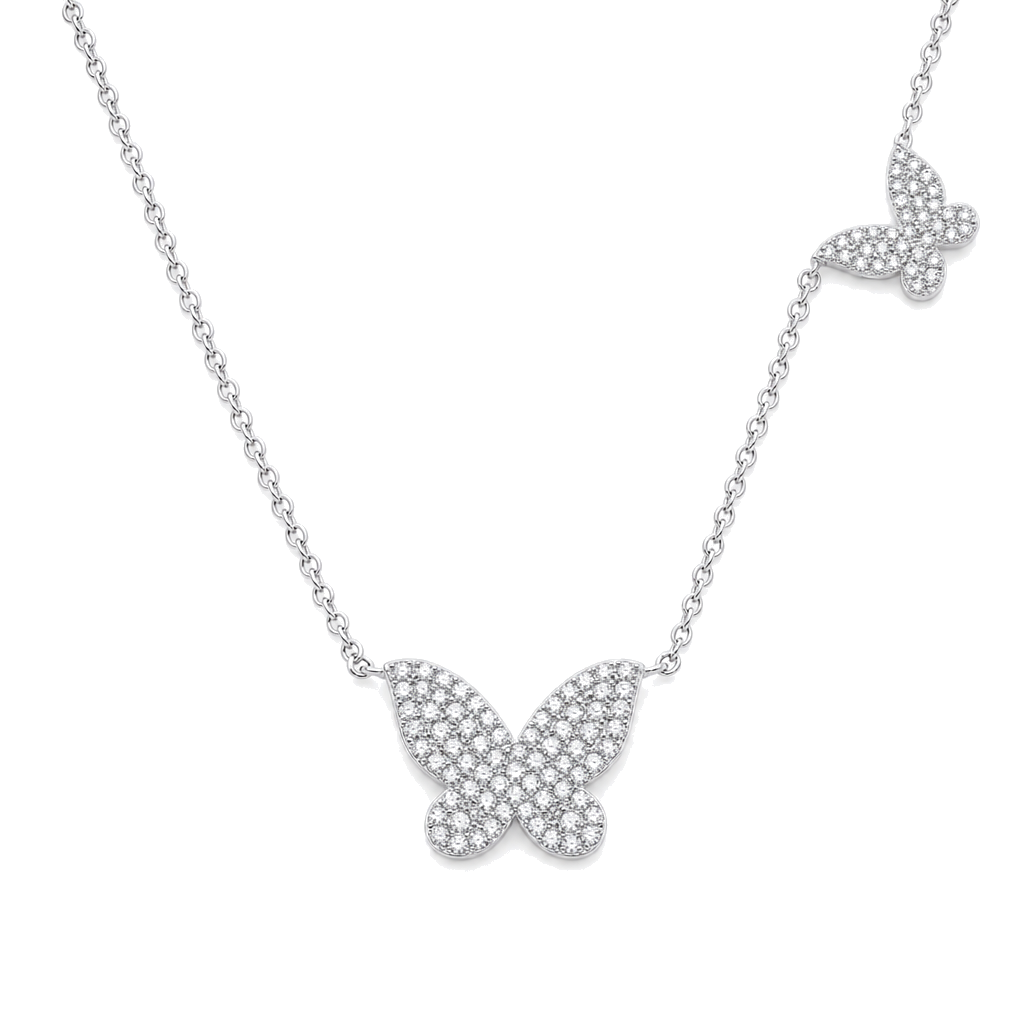 Diamond Pave Papillon Butterflies Duo Necklace