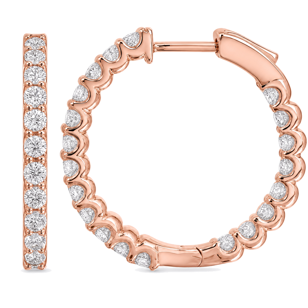 Scalloped Inside-Out Diamond Hoop Earrings, view 9