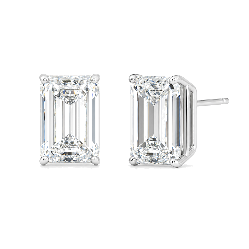 Lab-Grown Emerald Cut Diamond Stud Earrings close-up, emerald cut detail