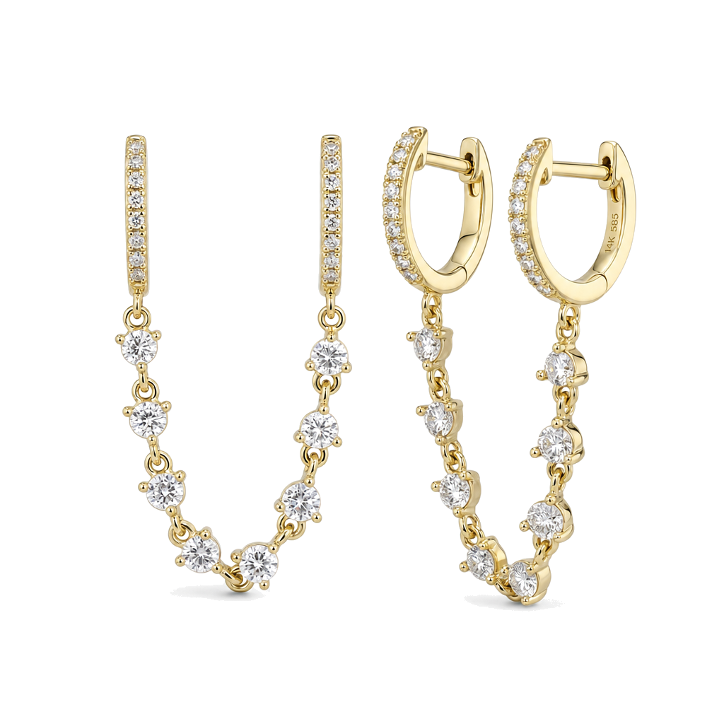 Diamond Chained Micro Pave Huggies