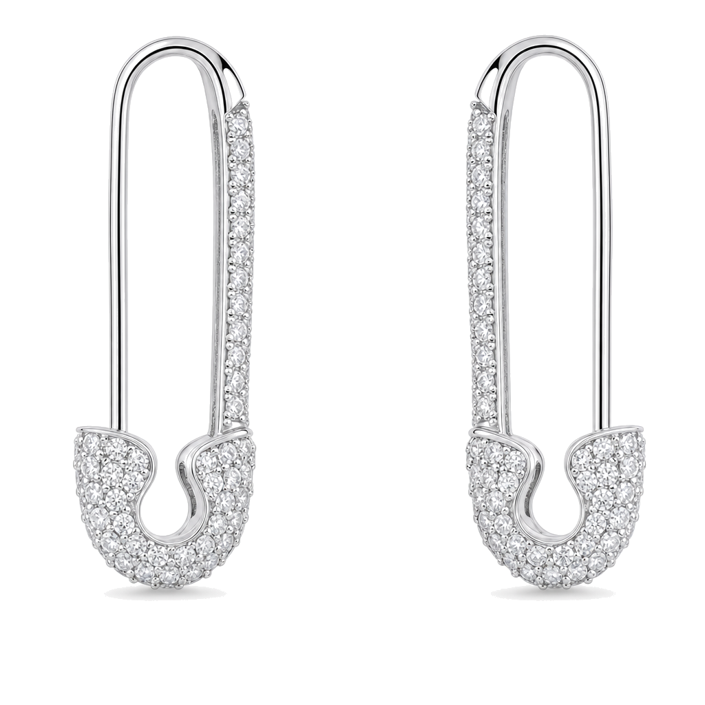 Micro Pave Diamond Large Safety Pin Earrings