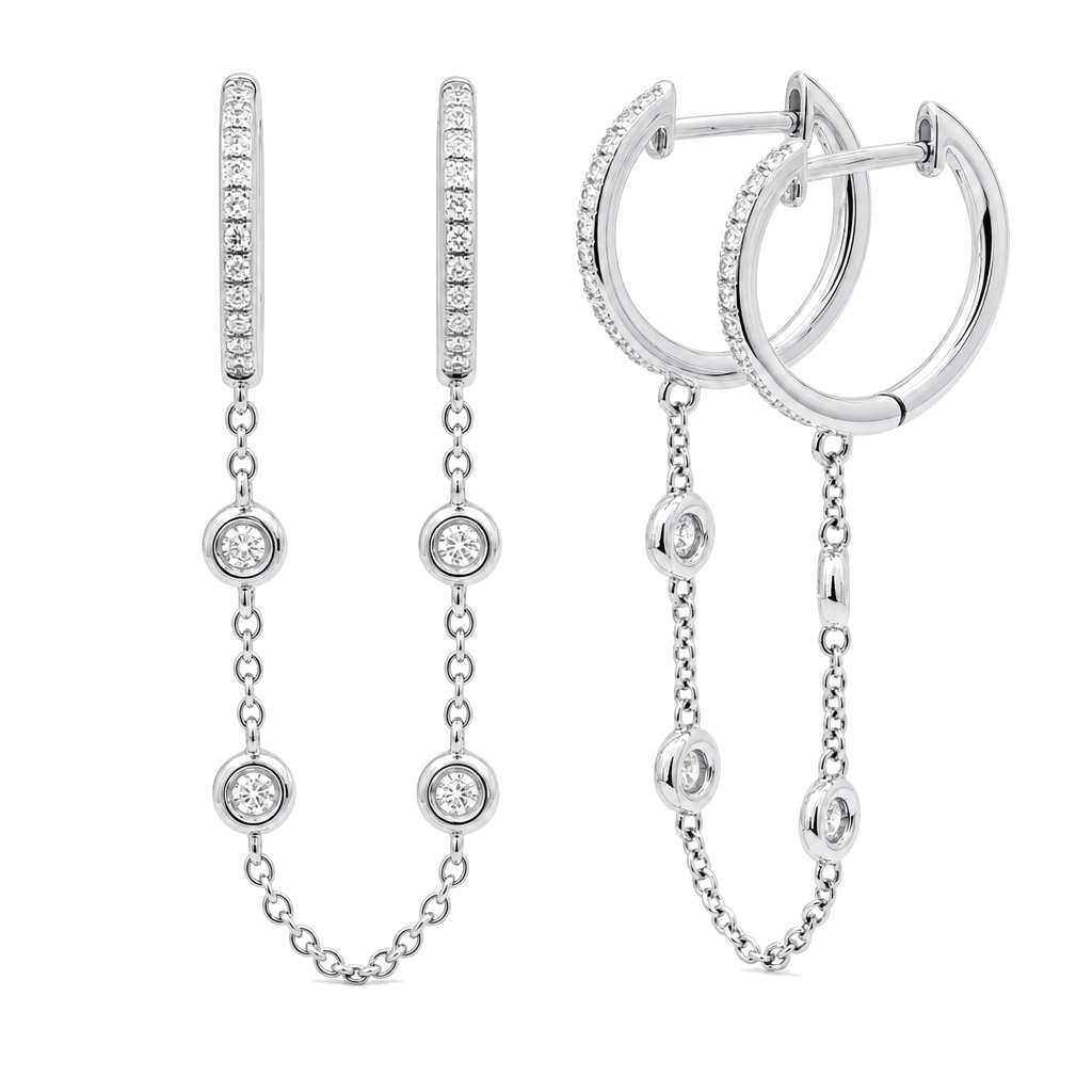 Diamond Bezel Pave Chained Huggies