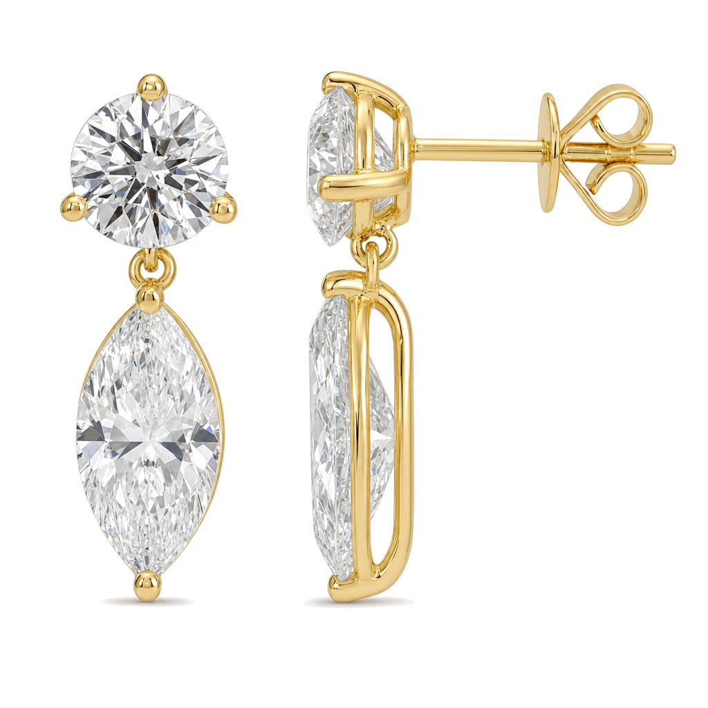 Round and Marquise Lab Diamond Dangle Stud Earrings