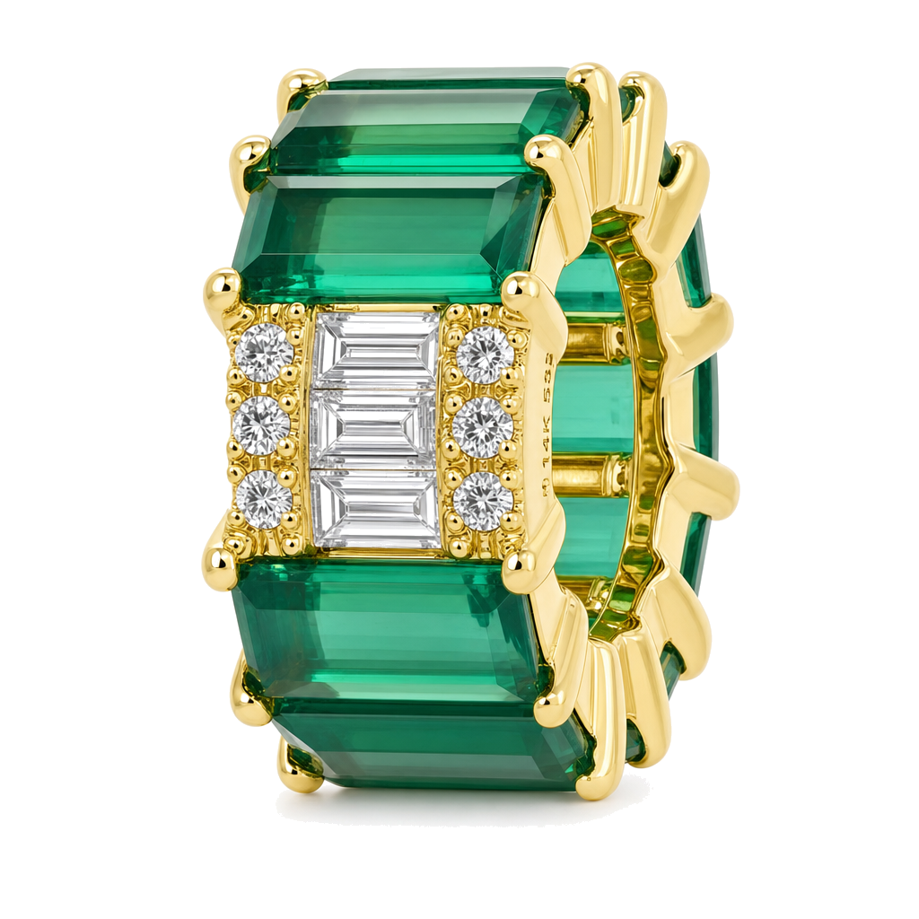 Baguette Green Chalcedony Diamond Rondelle