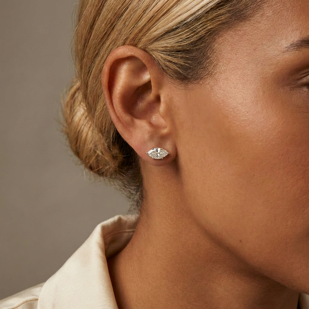 Lab-Grown Marquise Cut Diamond Stud Earrings — model shot