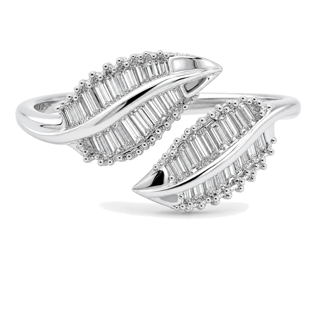 Tropical Leaves Baguette Diamond Ring