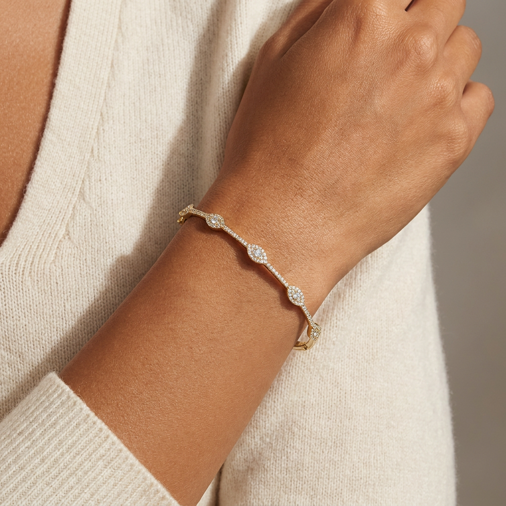 Micro Pave Diamond Evil Eyes Bangle — model shot
