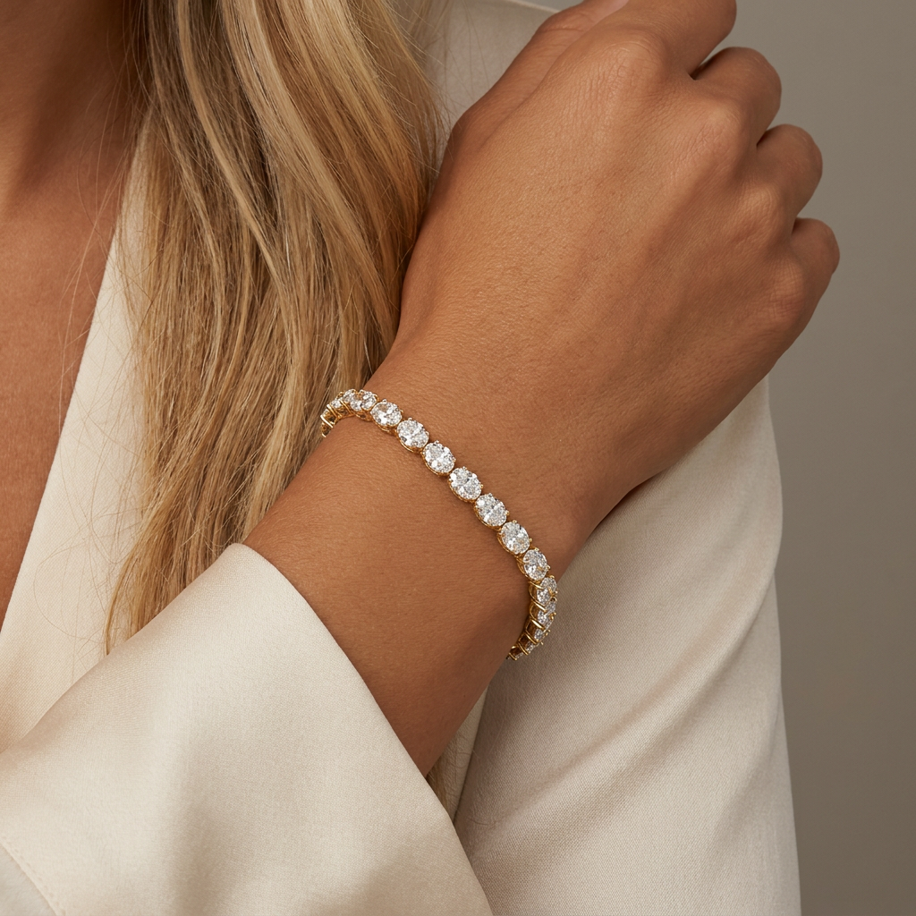 East-West Oval Lab-Grown Diamond Tennis Bracelet — model shot