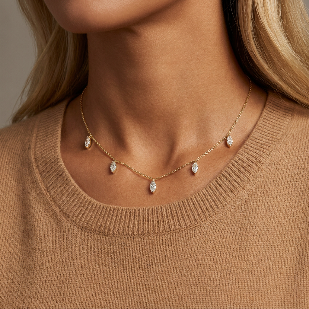 Marquise Aura Diamond Necklace — model shot