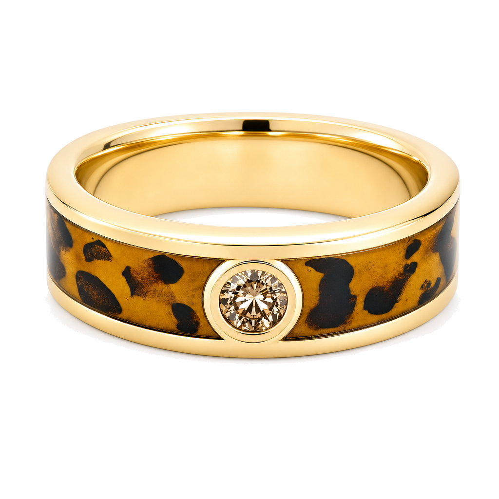 Enamel Leopard Print Brown Diamond Ring