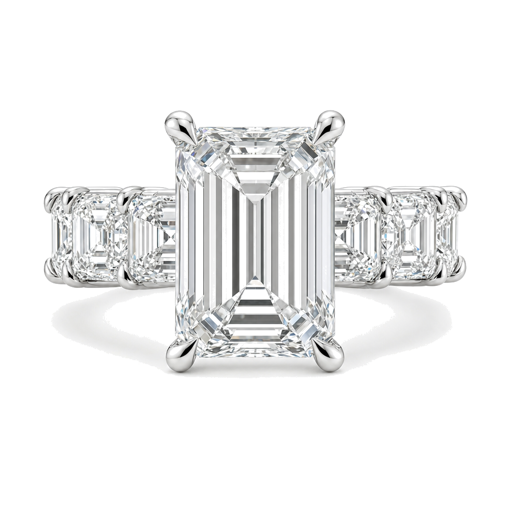 Emerald and Asscher Cut Lab Diamond Eternity Engagement Ring