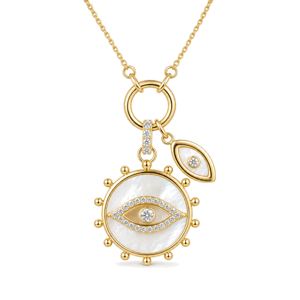 Mother of Pearl Evil Eyes Medallion Diamond Necklace