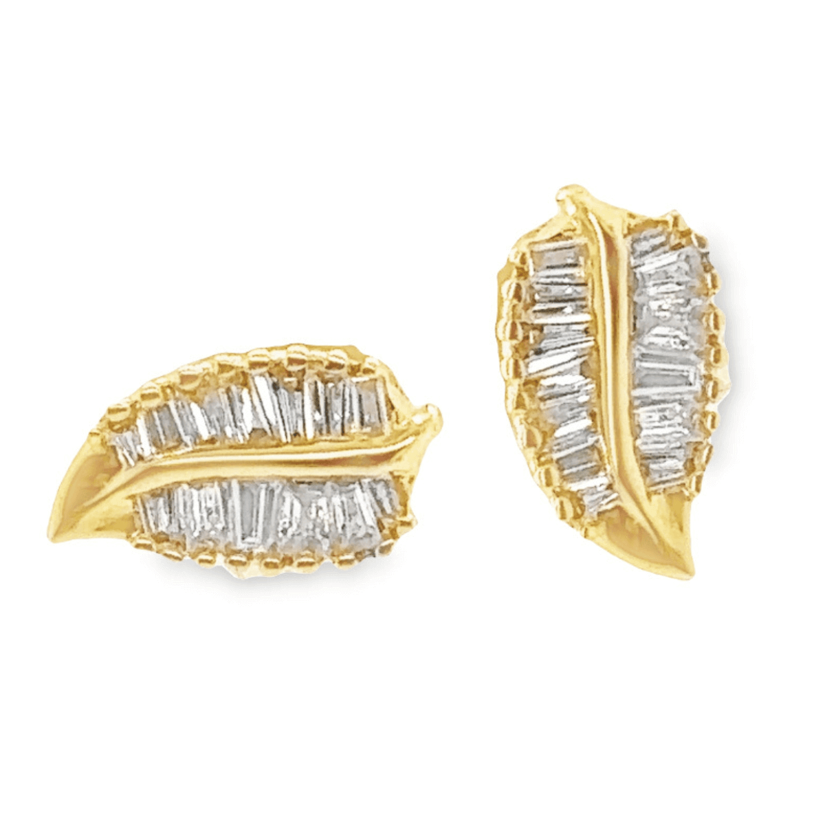 Elegant gold leaf-shaped earrings with diamond accents from our exclusive jewelry collection.
