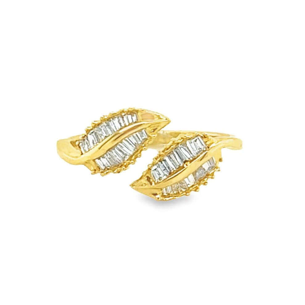 Elegant gold leaf-shaped earrings with diamond accents, signature design from our exquisite jewelry collection.