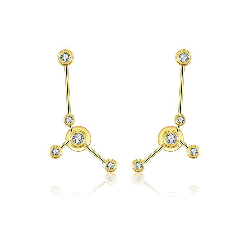 18K Gold Zodiac Constellation Diamond Earrings featuring sparkling diamonds in unique designs.