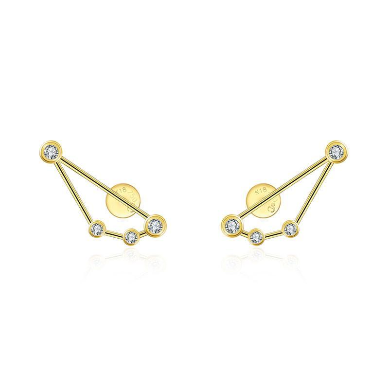 18K gold zodiac constellation diamond earrings with sparkling diamonds, showcasing elegant celestial designs.