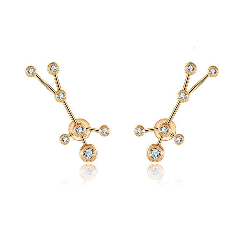 18K gold zodiac constellation diamond earrings, showcasing celestial charm and elegance, perfect for astrology lovers.