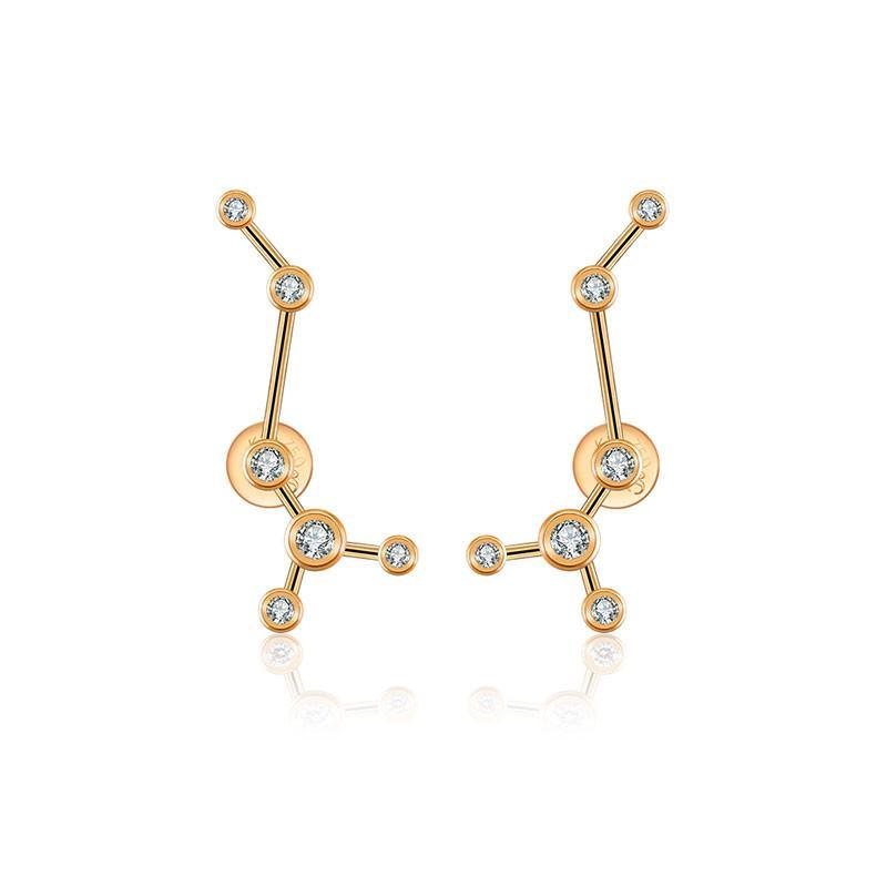 18K gold zodiac constellation diamond earrings featuring sparkling diamonds in unique designs.