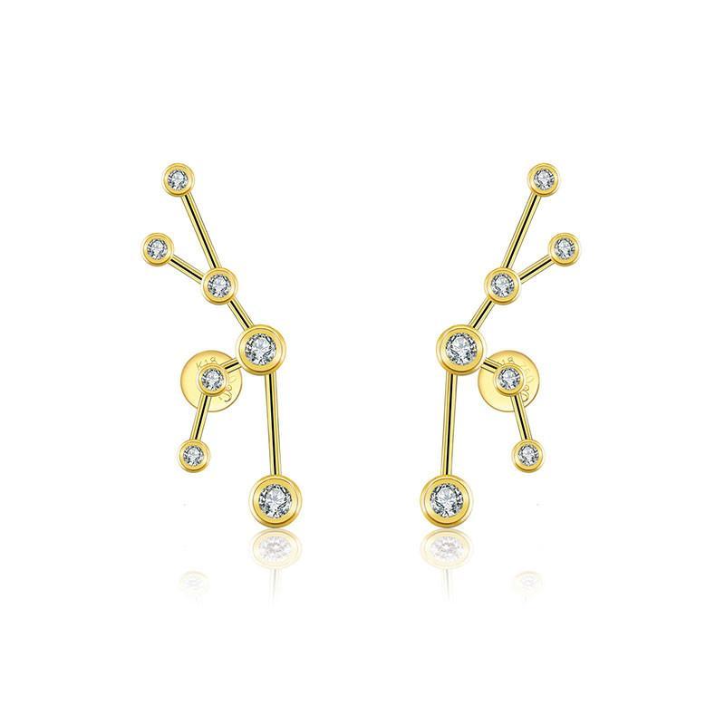 18K gold zodiac constellation diamond earrings showcasing celestial designs and sparkling diamonds.