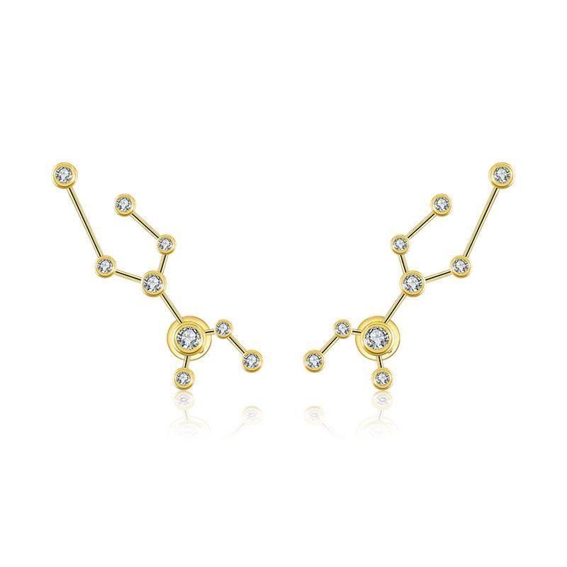 18K Gold Zodiac Constellation Diamond Earrings with sparkling designs, perfect for astrology lovers.