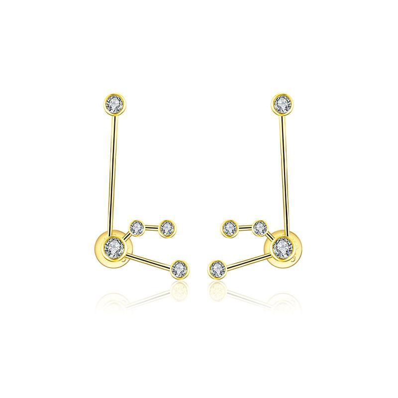 18K gold zodiac constellation diamond earrings featuring elegant designs and sparkling diamonds, perfect for astrology lovers.