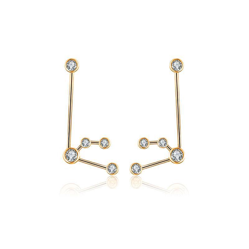 18K Gold Zodiac Constellation Diamond Earrings featuring sparkling diamond accents and celestial design.