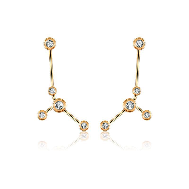 18K gold zodiac constellation diamond earrings showcasing starry elegance and celestial charm.