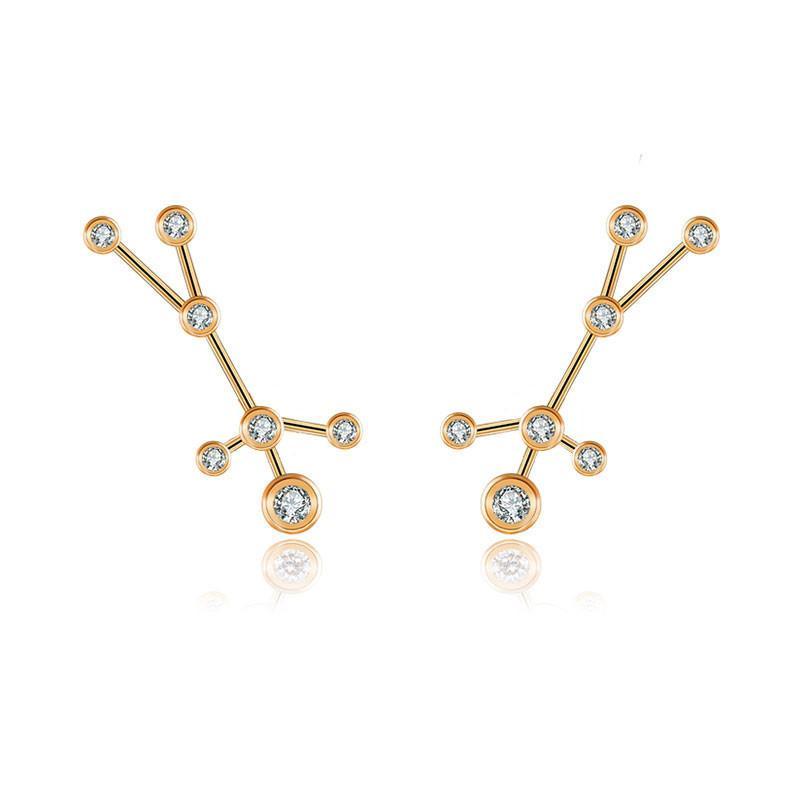 18K gold zodiac constellation diamond earrings, stylish celestial jewelry with sparkling diamond accents.