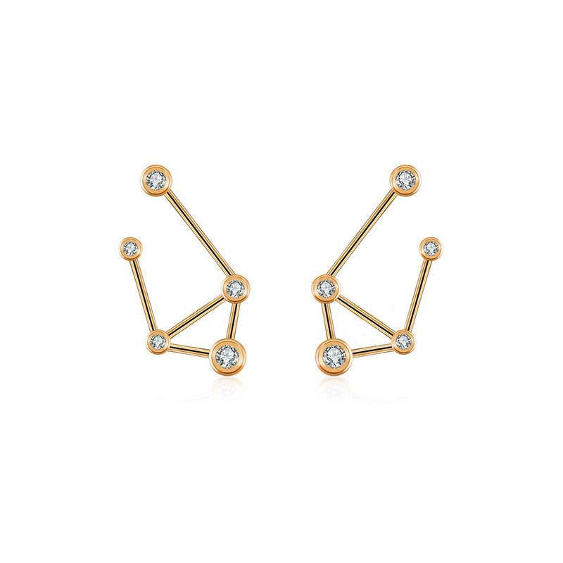 18K Gold Zodiac Constellation Diamond Earrings featuring sparkling diamond accents in celestial designs.