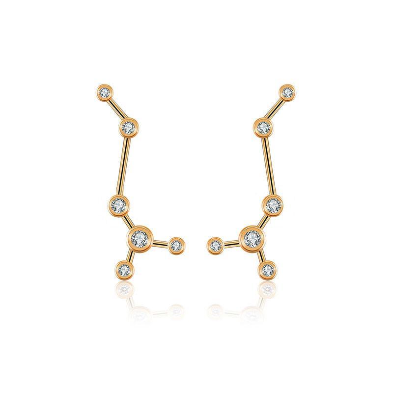 18K gold zodiac constellation diamond earrings with sparkling diamonds, showcasing celestial designs and elegant style.