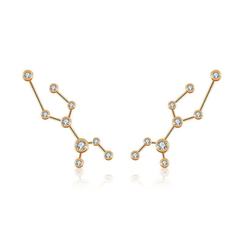 18K gold zodiac constellation diamond earrings showcasing celestial charm and elegance.