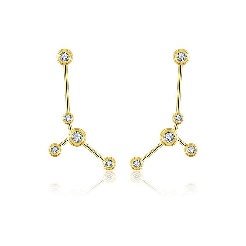 18K gold zodiac constellation diamond earrings with sparkling diamonds, perfect for astrology lovers.