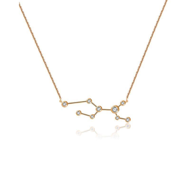 18K Gold Zodiac Constellation Diamond Necklace showcasing delicate star patterns with sparkling gemstones.