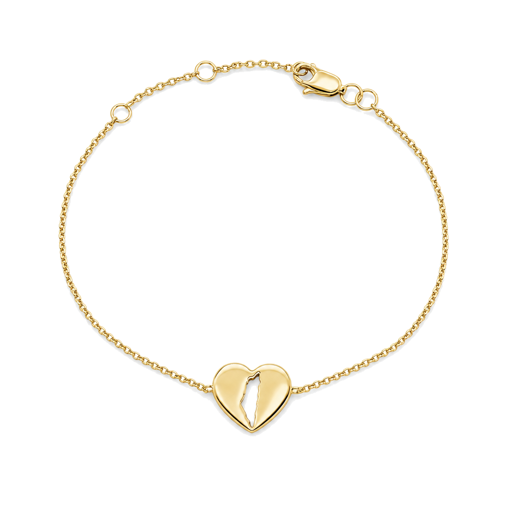 Land Of Israel Cutout Heart Gold Bracelet ©, 14K gold, Izakov Fine Jewelry