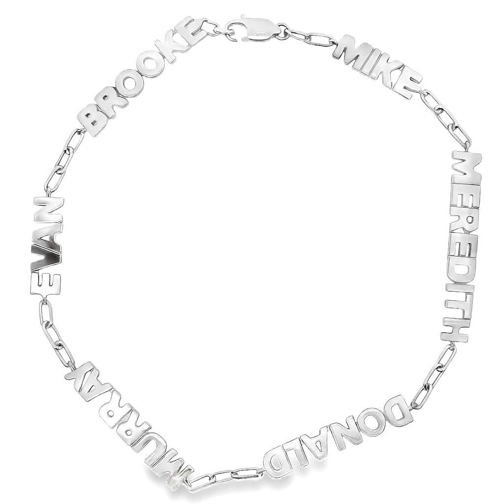 Personalized Multiple Block Nameplate Gold Bracelet with custom names in a stylish design by Izakov Fine Jewelry.