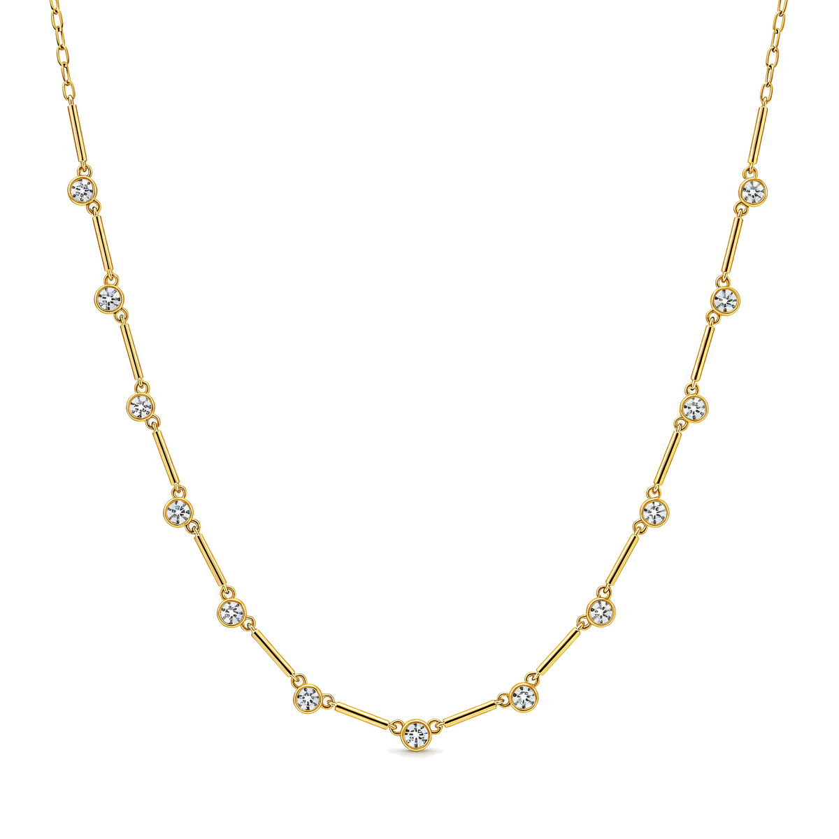 Bar Link Bezel Diamond Station Necklace