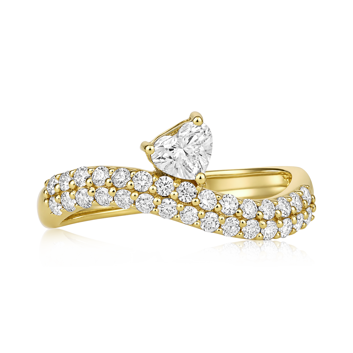 Heart Diamond Pavé Bypass Ring in 14k yellow gold