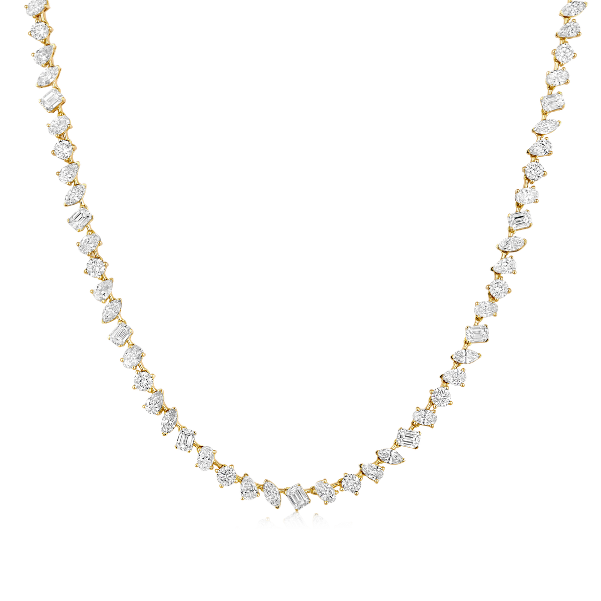 Multi Shape Diamond Tennis Necklace in 14k yellow gold