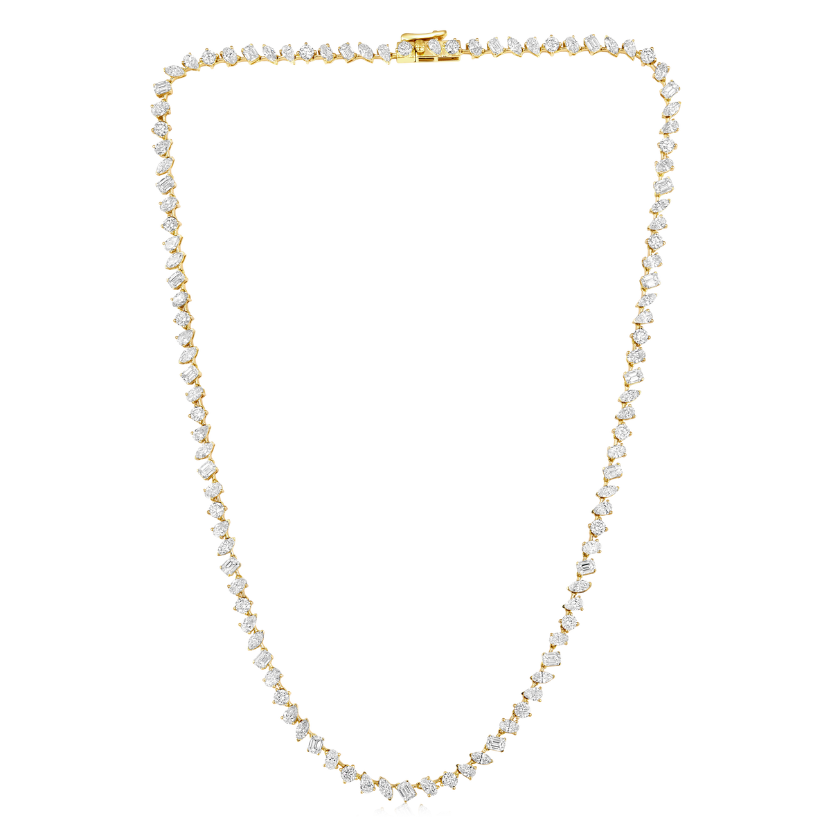 Multi Shape Diamond Tennis Necklace in 14k yellow gold
