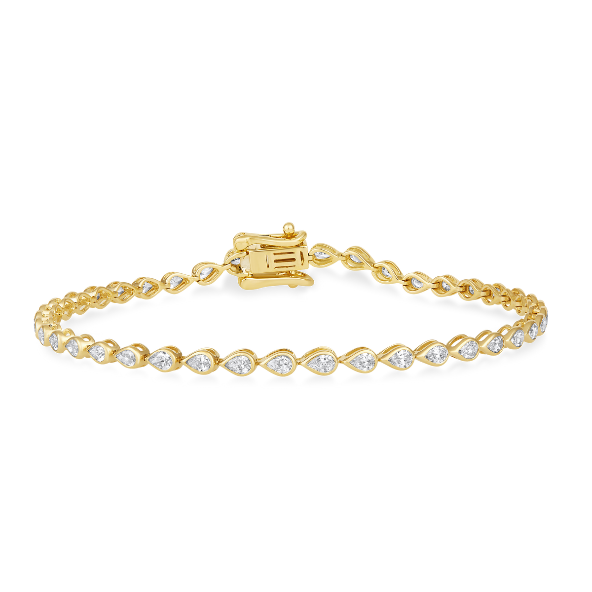 Pear Diamond Bezel Tennis Bracelet in 14k yellow gold