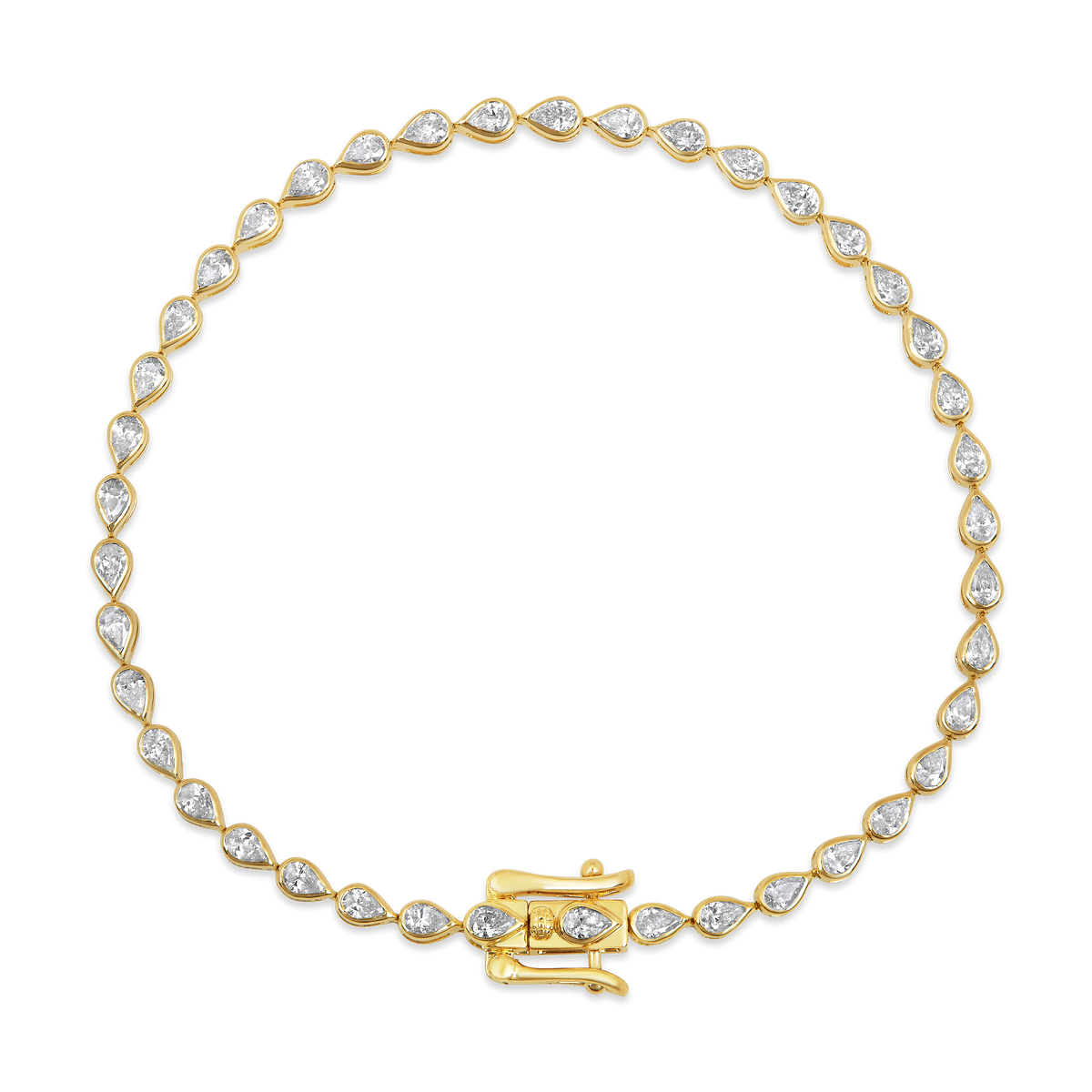 Pear Diamond Bezel Tennis Bracelet in 14k yellow gold