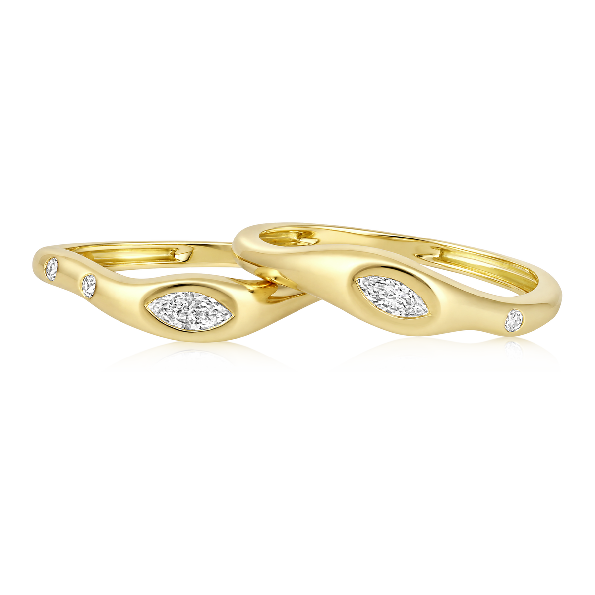 Double Marquise Diamond Wave Ring in 14k yellow gold