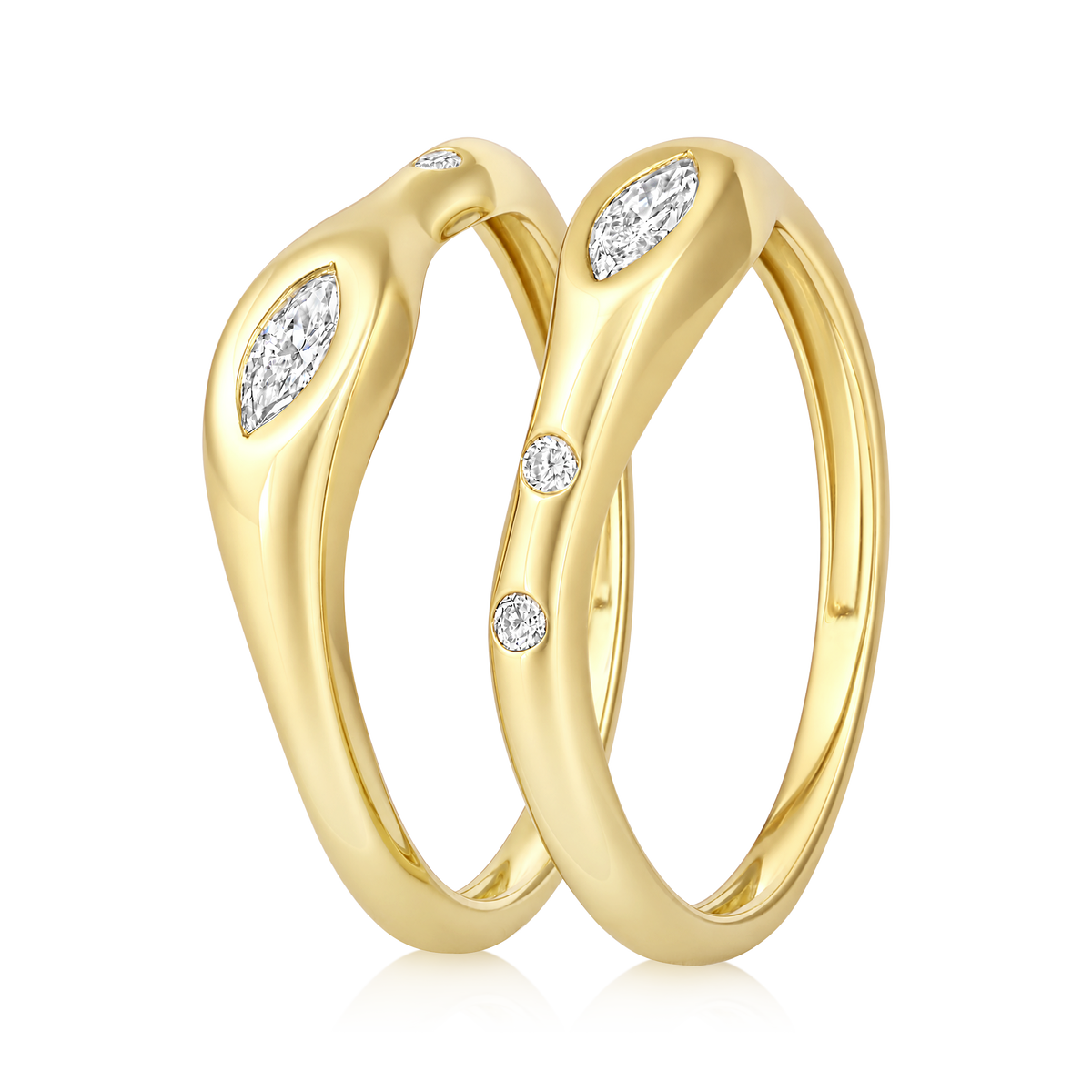Double Marquise Diamond Wave Ring in 14k yellow gold