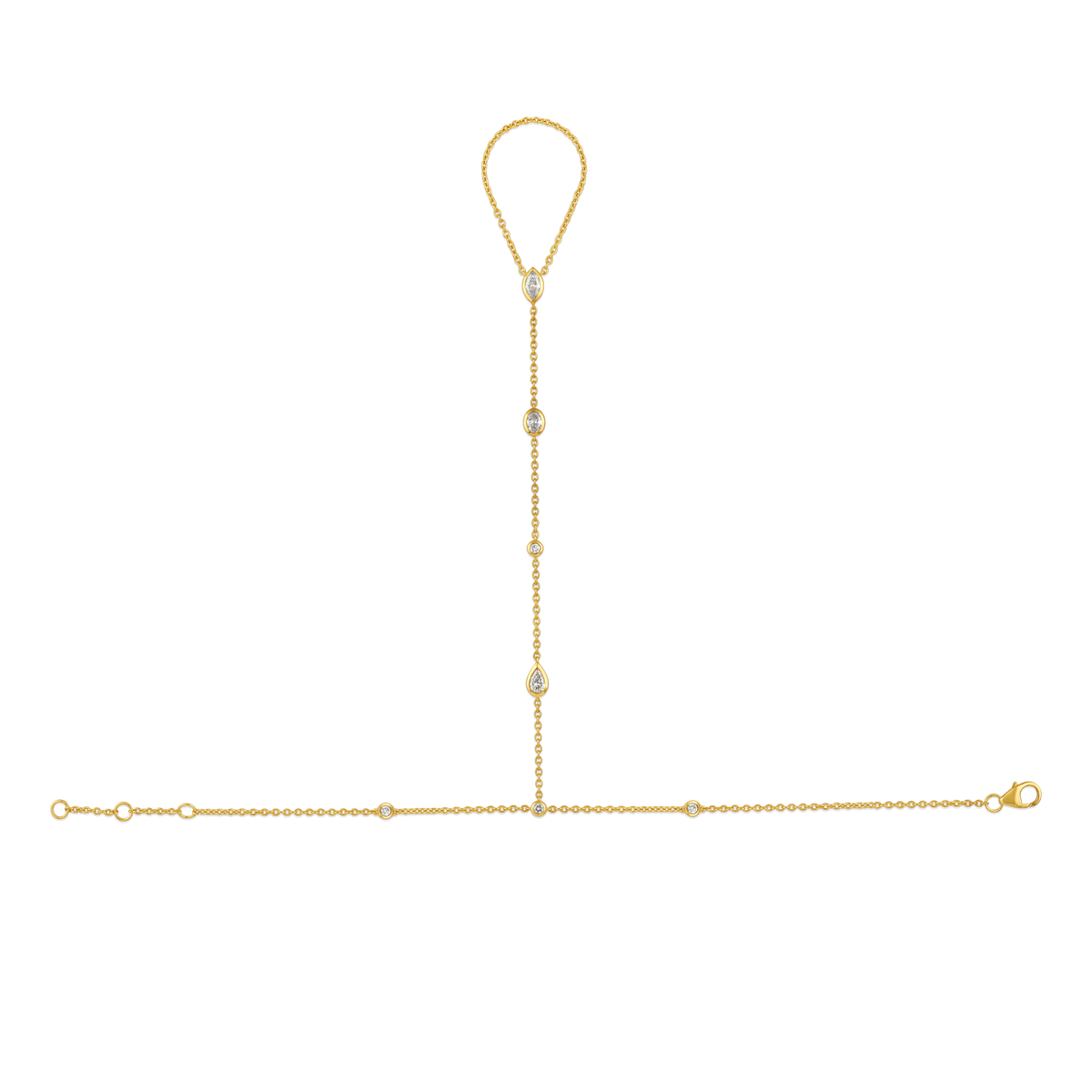 Marquise and Pear Diamond Bezel Hand Chain in 14k yellow gold