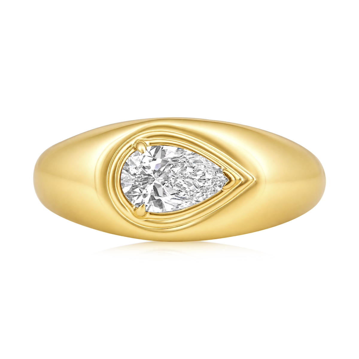 East West Pear Diamond Stepped Bezel Dome Ring in 14k yellow gold